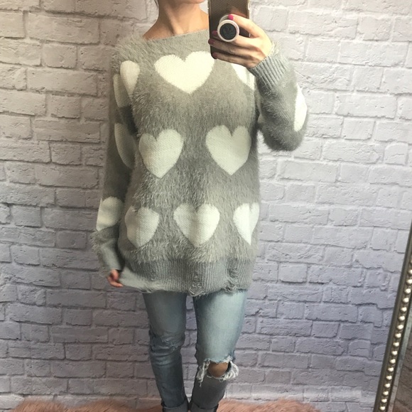 LAST//Fuzzy Hearts Sweater - Picture 3 of 8